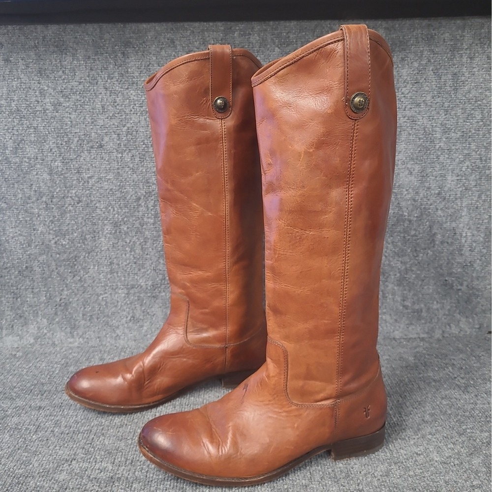 FRYE Melissa Button Tall Extended Calf Leather Boots Cognac Brown 4015 Size 11B